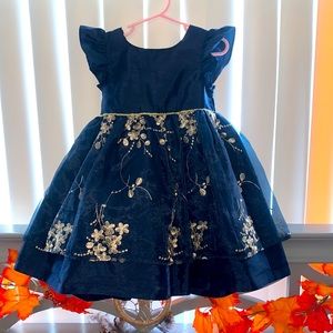 Laura Ashley Royal Blue & Gold Lace dress